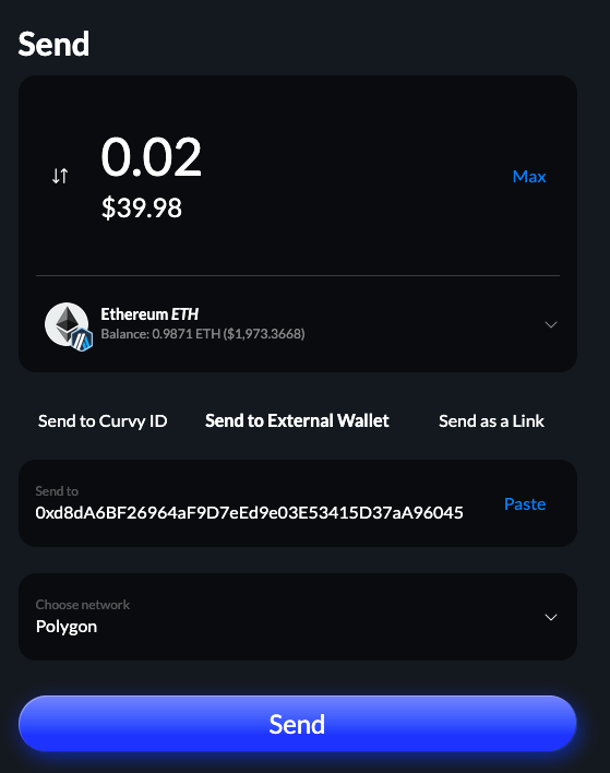 Send to external wallet